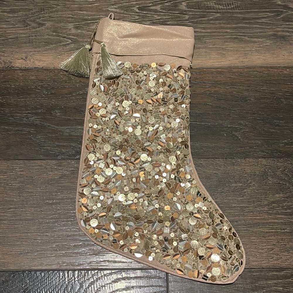 Gorgeous sequined gold and champagne stocking
